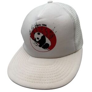 Vintage 1988 Toledo Panda Trucker‎ Hat Speedway White Snapback Mesh Cap 80s